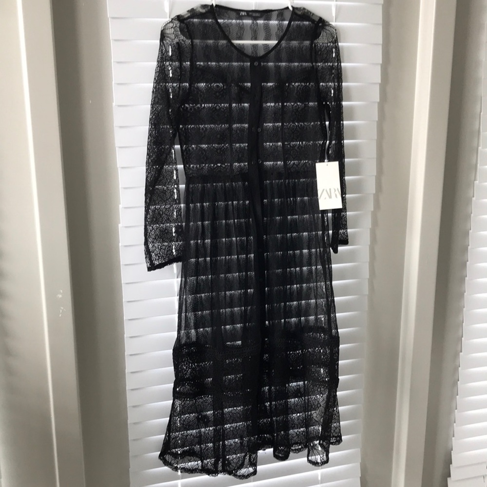 NWT | Zara Black Contrasting Sheer Lace Long Dress Size S